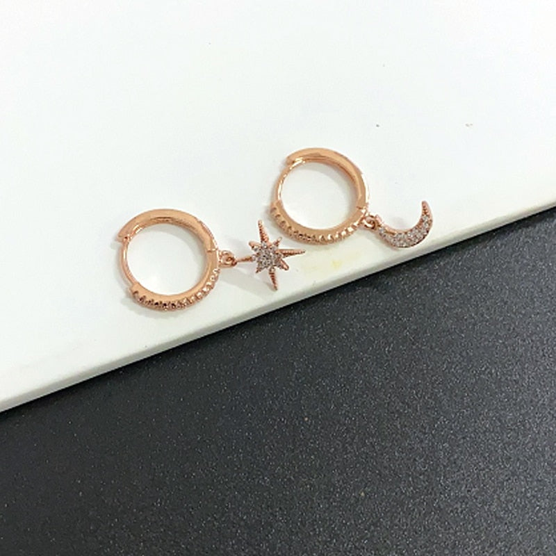 Women's Star and Moon Hoop Earrings