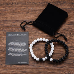 Classic Natural Stone Yin Yang Beaded Bracelets, 2Pcs/Set