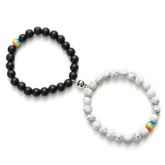 Classic Natural Stone Yin Yang Beaded Bracelets, 2Pcs/Set