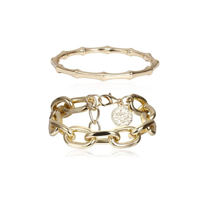 Women's Oversized Chain Bracelet 2 Pcs Set