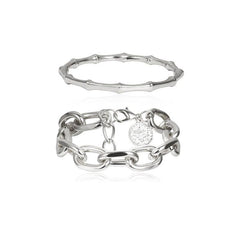 Women's Oversized Chain Bracelet 2 Pcs Set