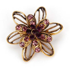 Vintage Crystal Flower Shaped Brooches