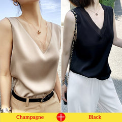 Women's V-Neck Sleeveless Silk Top