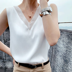 Women's V-Neck Sleeveless Silk Top