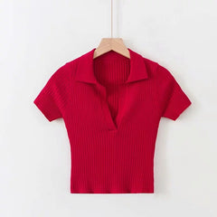 Women's Solid Color Short Sleeved Crop Top