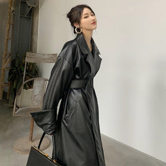 Women's Leather Long Oversized Trench