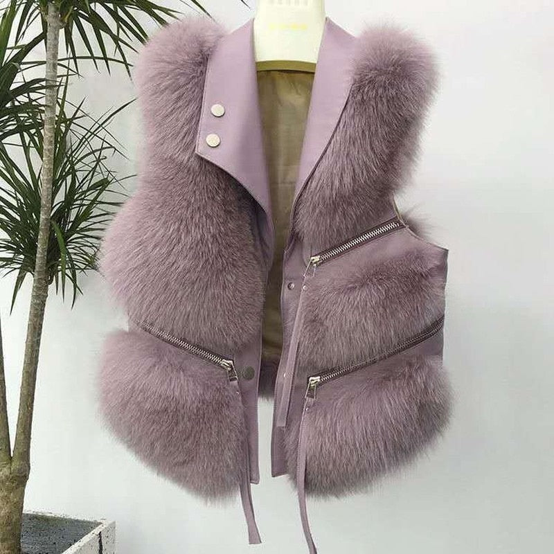 Women's Eco Fur Multi-Zipper Coat