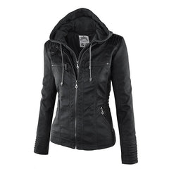 Women's Hooded Slim Leather Jacket