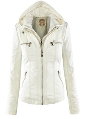 Women's Hooded Slim Leather Jacket