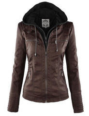 Women's Hooded Slim Leather Jacket