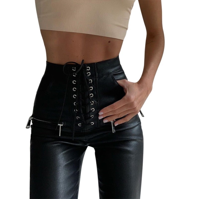 Women's Lace-Up Eco-Leather Pencil Pants