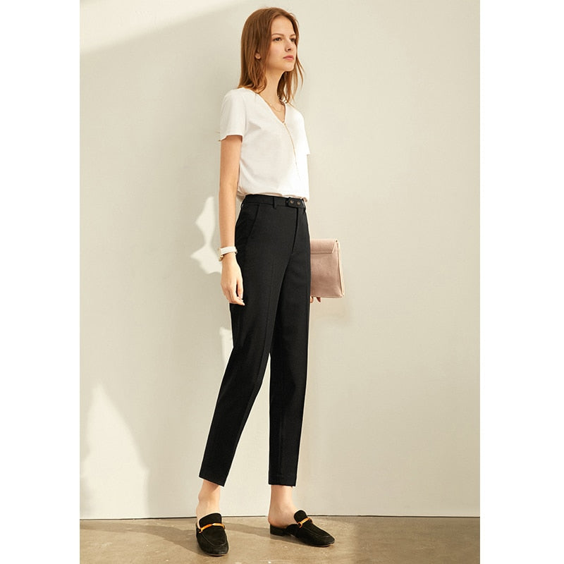 Women's Solid High Waist Trousers