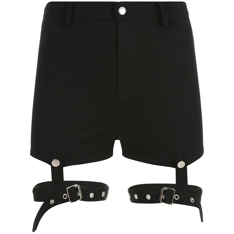 Women's Black Slim Shorts with Leg Belts