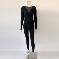 Two Piece Set Ribbed Tracksuits with Double Zipper