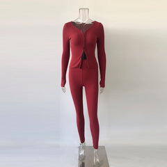 Two Piece Set Ribbed Tracksuits with Double Zipper