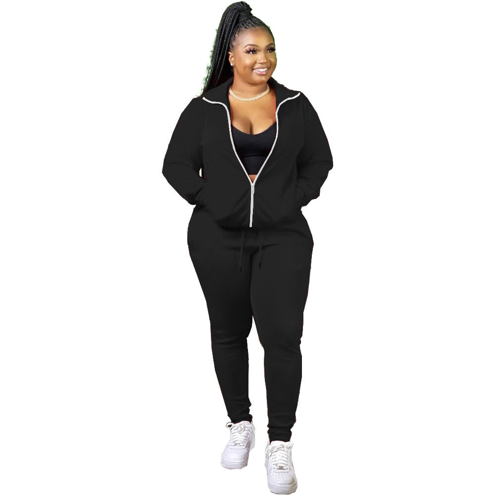 Women's Contrast Zipper Jacket and Joggers Set