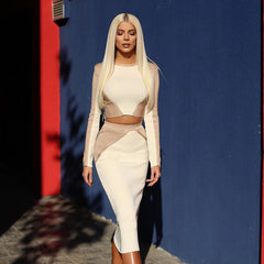 Women's Slim Long-Sleeved Top with Skirt Set