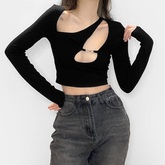 Asymmetrical Hollow Out Crop Top
