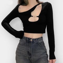 Asymmetrical Hollow Out Crop Top