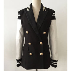 Black Women's Jacket with White Leather Sleeves