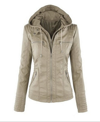 Women's Hooded Leather Jacket