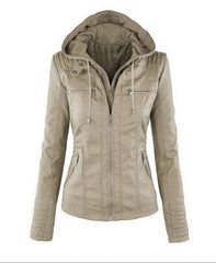 Women's Hooded Leather Jacket