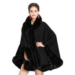 Women's Eco-Fur Trim Cape Coat