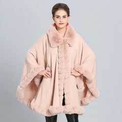 Women's Eco-Fur Trim Cape Coat