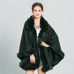 Women's Eco-Fur Trim Cape Coat