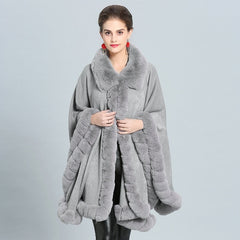 Women's Eco-Fur Trim Cape Coat