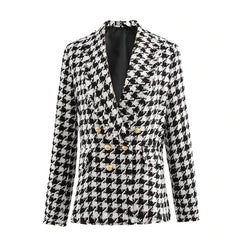 Women's Black / White Plaid Tweed Jacket