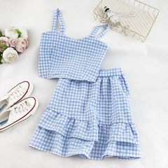 Women's Summer Plaid Two Pieces Sets