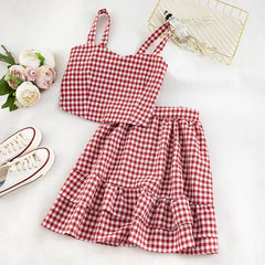 Women's Summer Plaid Two Pieces Sets