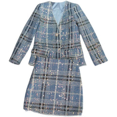 Women's Tweed Plaid Short Skirt Suit
