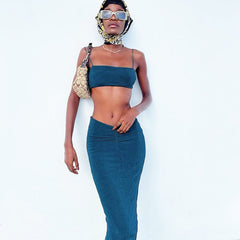 Women's Summer Ruched Top and Skirt Set