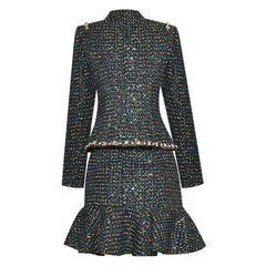 Fashion Tweed Long Skirt Suit