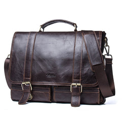 Men's Basic Leather Briefcase with Pockets