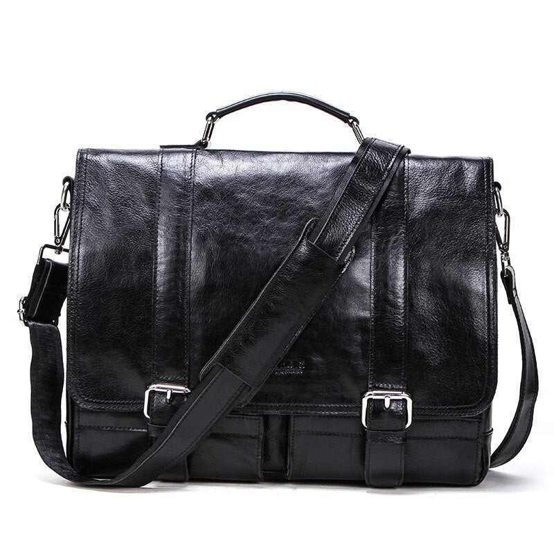 Men's Basic Leather Briefcase with Pockets