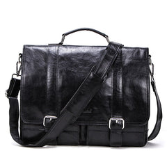 Men's Basic Leather Briefcase with Pockets