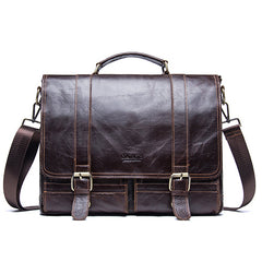 Men's Basic Leather Briefcase with Pockets
