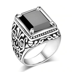 Men's Black Filled Silver Resin Ring