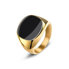 Square Steel Black Stone Titanium Ring for Men