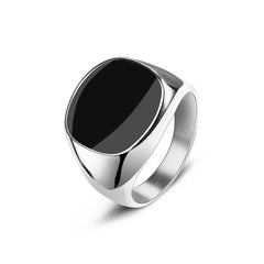 Square Steel Black Stone Titanium Ring for Men