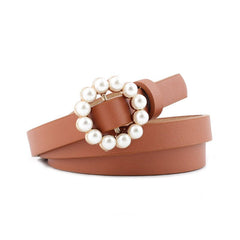 Women's Round Shaped Buckle Belt with Pearls