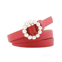 Women's Round Shaped Buckle Belt with Pearls