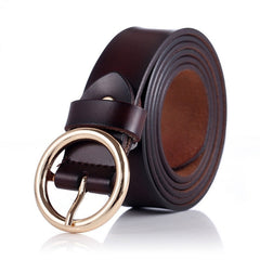 Women's Leather Belt with Round Buckle
