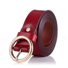 Women's Leather Belt with Round Buckle