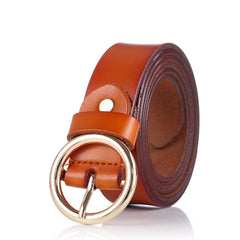 Women's Leather Belt with Round Buckle