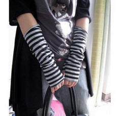 Women's Striped High Fingerless Gloves