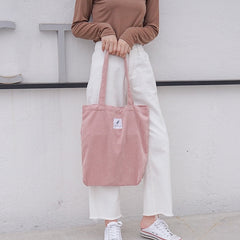 Women's Corduroy Shopper Bag With Interior Zipper Pocket